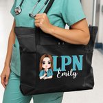 Personlig tegneserie tegneserie lege sykepleier karakter stor kapasitet Oxford Tote Bag med navn og nettinglommer Appreciation sykepleier uke gave til medisinsk personale