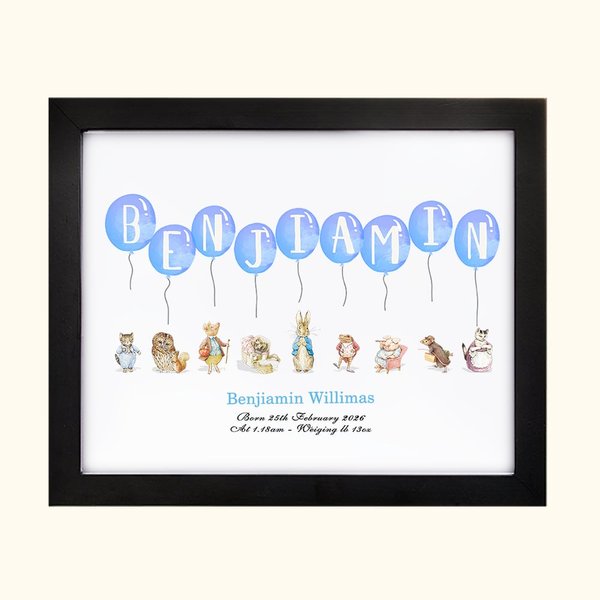 Personalised Cute Peter Rabbit Balloon Photo Frame with Name and Date Baptism Easter Birthday Gift for Newborn Kids