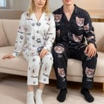 Pyjama à Manches Longues Personnalisé avec Nom et 1-5 Photos d'Animal Cadeau d'Anniversaire pour Propriétaire d'Animal de Compagnie