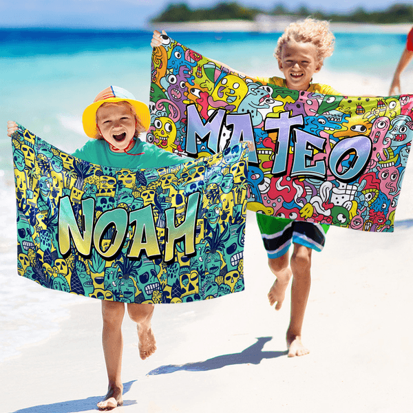 Henkilökohtainen Graffiti Monsters Quick Dry Beach pyyhe nimi Travel Essentials Beach Party syntymäpäivälahja lapsille