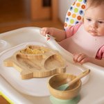 Juego de cubiertos infantiles personalizados con animales de grado alimentario y nombre con ventosa regalo de cumpleaños o bautizo para bebé