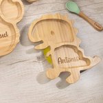 Juego de cubiertos infantiles personalizados con animales de grado alimentario y nombre con ventosa regalo de cumpleaños o bautizo para bebé