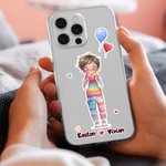 Personlig Romantisk tegneserie par telefonveske for iPhone med navn Valentinsdag Jubileumsgave til kjærester Kjærester