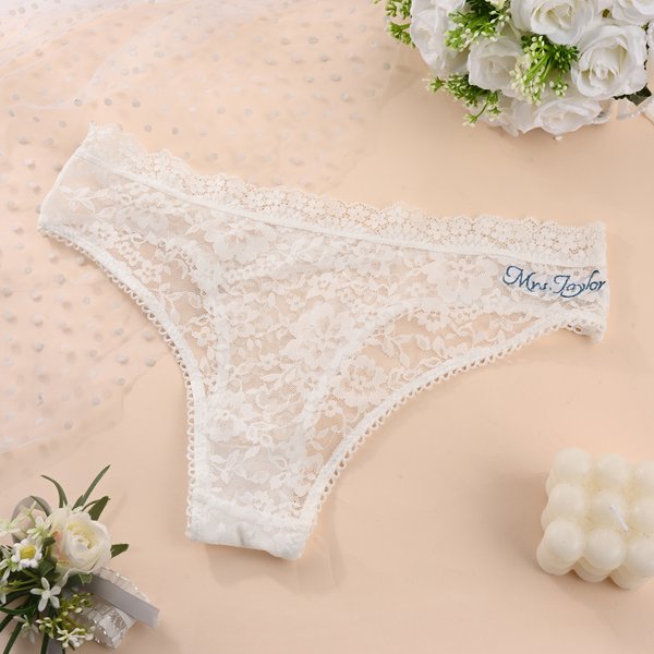 Personlig Sexy Bride Undertøy Hvit Blonder Thong med tekst Bryllupsreise Valentinsdag Bryllup Bridal Shower Gave til henne