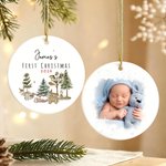 Personalised First Christmas Forest Animal Baby Photo Ceramic Ornament with Name and Year Home Decor First Christmas Gift for Newborns