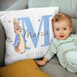Personalised Multicolor Peter Rabbit Bunny Cushion Cover with Name Nursery Decor Baby Shower Birthday Gift for Baby Kid