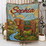 Personalizado estilo bohemio Highland vaca borla suave manta con nombre uso diario cumpleaños aniversario regalo para mujeres niñas