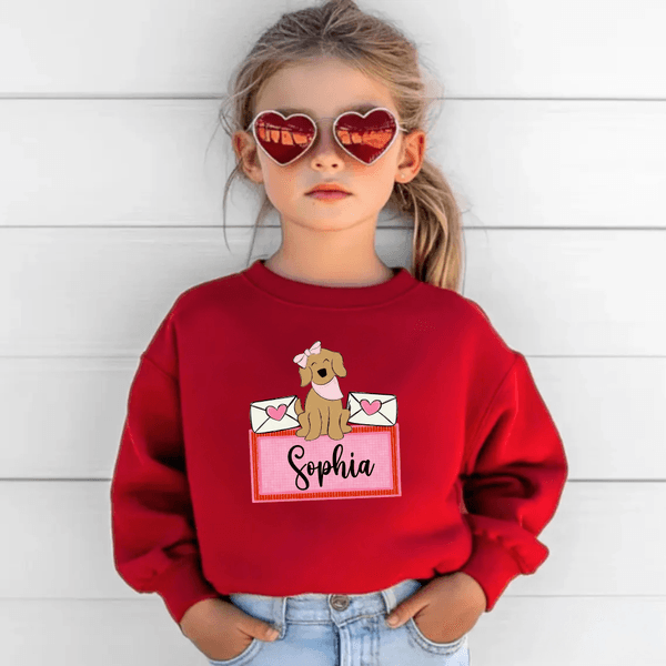 Personalized Cute Dog Heart Envelope Baby Bodysuit Kid T-shirt Sweatshirt with Name Valentine's Day Baby Shower Birthday Gift for Babies Newborns