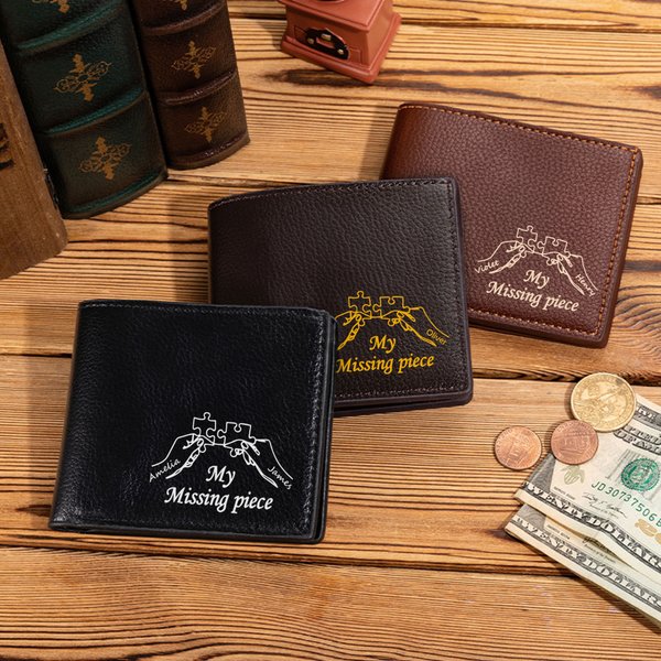 Personalised Multicolor My Missing Piece Men's PU Leather Wallet with Names Valentine's Day Anniversary Gift for Boyfriend Husband