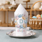 Guirnalda de flores personalizada Huevos de Pascua con iniciales Servilleta 100% algodón con nombre de colores Decoración de mesa Regalo de Pascua para niños Familia