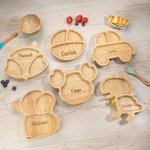 Juego de cubiertos infantiles personalizados con animales de grado alimentario y nombre con ventosa regalo de cumpleaños o bautizo para bebé