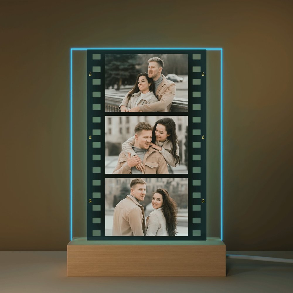 Personalized Film Strip 3 Photos 7-Color LED Acrylic Night Light Desk Decor Valentine's Day Anniversary Gift for Couple Bestie Friend 5
