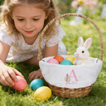 Personalisierte Osterkorb-Liner mit niedlichem Peter Hasen Namen und Initiale Eierjagd Ostern Party Geschenk für Kinder