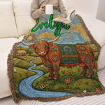 Personalizado estilo bohemio Highland vaca borla suave manta con nombre uso diario cumpleaños aniversario regalo para mujeres niñas