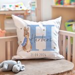 Personalised Multicolor Peter Rabbit Bunny Cushion Cover with Name Nursery Decor Baby Shower Birthday Gift for Baby Kid