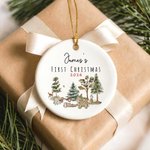 Personalised First Christmas Forest Animal Baby Photo Ceramic Ornament with Name and Year Home Decor First Christmas Gift for Newborns