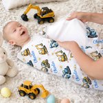 Personalised Excavator Easter Egg Soft Baby Swaddle Blanket Outfit with Name Easter Baby Shower Gift for Newborns New Parents