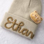 Personalised Soft Pom Pom Beanie with Embroidered Name and Animal Accessory Winter Daily Wear Baby Shower Gift for Baby Toddler