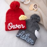 Personalised Soft Pom Pom Beanie with Embroidered Name and Animal Accessory Winter Daily Wear Baby Shower Gift for Baby Toddler
