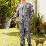 Pyjama à Manches Longues Personnalisé avec Nom et 1-5 Photos d'Animal Cadeau d'Anniversaire pour Propriétaire d'Animal de Compagnie