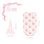 Personalized Cute Pink Bow Soft Swaddle Hat Women's Bathrobe Set with Name Baby Shower Birthday Gift for Newborns New Moms