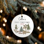 Personalised First Christmas Forest Animal Baby Photo Ceramic Ornament with Name and Year Home Decor First Christmas Gift for Newborns