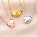 Personalized Holding Hands Birthstone Ring Holder Necklace Couple Jewelry Birthday Valentine's Wedding Gift for Woman Bestie Mom