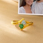 Personlig dobbel hjerte fødselssteiner Sterling sølvring med navn Smykker Valentinsdag Jubileumsgave til par Søster