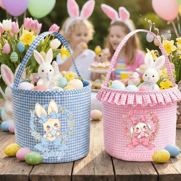 Personifierad flerfärgad stor kapacitet Polka Dot Bow påskkorg med namn Party Favor present för pojkar flickor