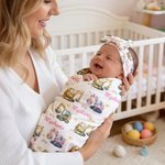 Personalised Excavator Easter Egg Soft Baby Swaddle Blanket Outfit with Name Easter Baby Shower Gift for Newborns New Parents