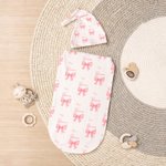 Personalized Cute Pink Bow Soft Swaddle Hat Women's Bathrobe Set with Name Baby Shower Birthday Gift for Newborns New Moms