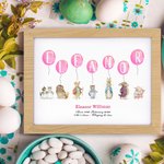 Personalised Cute Peter Rabbit Balloon Photo Frame with Name and Date Baptism Easter Birthday Gift for Newborn Kids