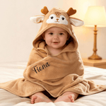 Personalised Cute Moose Animal Hooded Embroidered Soft Throw Blanket with with Name Daily Use Birthday Baby Shower Gift for New Moms Babies