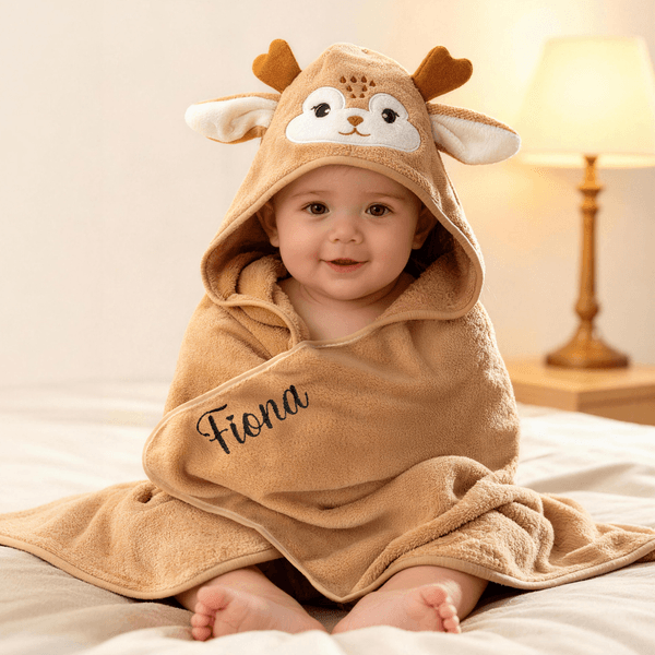 Personalised Cute Moose Animal Hooded Embroidered Soft Throw Blanket with with Name Daily Use Birthday Baby Shower Gift for New Moms Babies