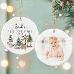Personalised First Christmas Forest Animal Baby Photo Ceramic Ornament with Name and Year Home Decor First Christmas Gift for Newborns