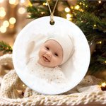 Personalised First Christmas Forest Animal Baby Photo Ceramic Ornament with Name and Year Home Decor First Christmas Gift for Newborns