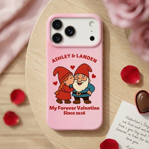 Spersonalizowane etui na telefon Cute Dwarf Couple Heart Rose TPU z imieniem na iPhone'a do codziennego użytku Walentynkowy prezent rocznicowy dla par