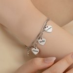 Personalised 1-6 Heart-Shaped Pendants Two-Layer Bracelet with Engraved Name Exquisite Jewellery Birthday Mother's Day Gift for Mother Grandmother