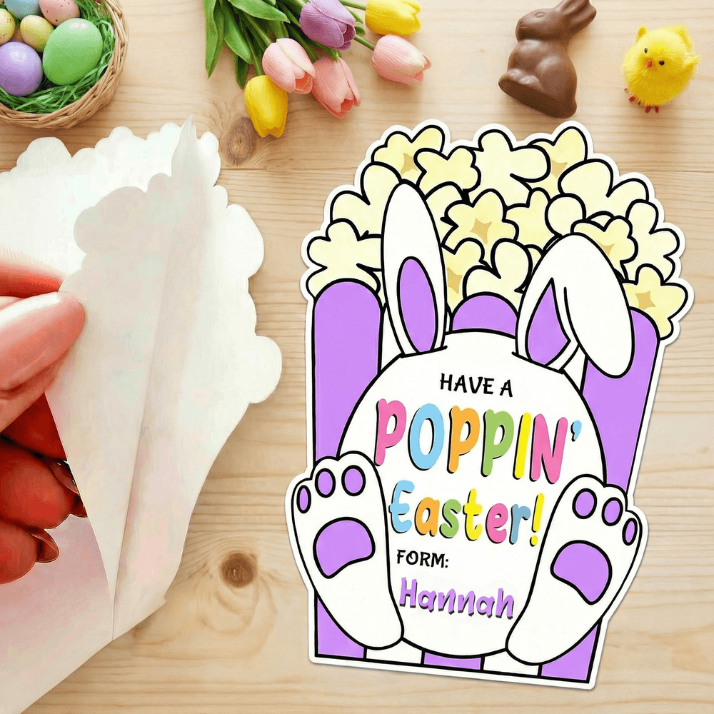 Henkilökohtainen söpö popcorn jänis pääsiäinen vedenpitävä tarroja tarroja nimi lahja koristelu pääsiäispäivä puolue suosikkeja lapsille 6