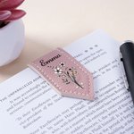 Marque-page magnétique en cuir PU personnalisé avec fleur de naissance et nom - Cadeau anniversaire pour amoureux des livres