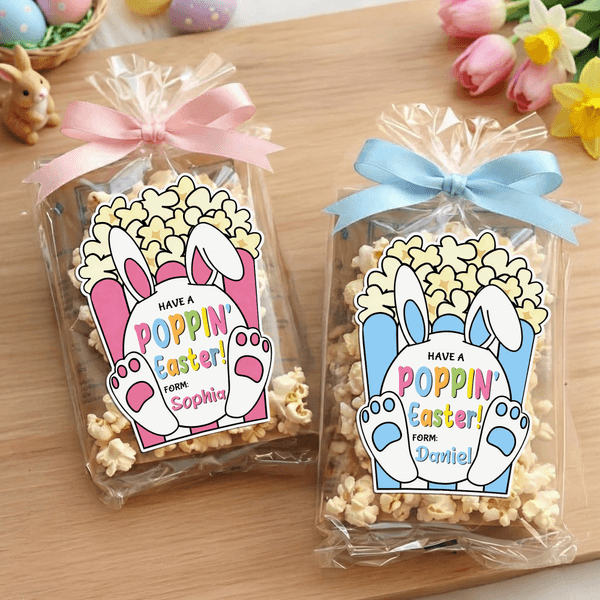 Personnalisé Popcorn Lapin de Pâques Etiquettes imperméables avec nom Décoration cadeau Fête de Pâques Favors pour enfants