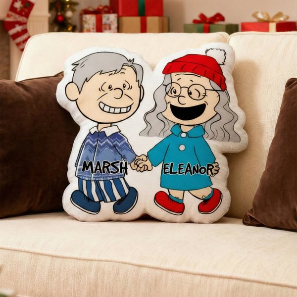 Personalised Romantic Cartoon Couple Die-Cut Soft Cushion with Names Home Decor Valentine's Day Anniversary Gift for Couple