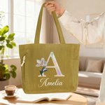 Personalisierte Cord Tragetasche mit irisierende Geburtsblume und Initiale | mit Namen | Tote Bag | Shopper | Muttertag Geburtstag Geschenk für Frauen