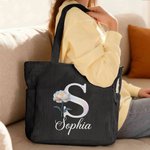 Personalisierte Cord Tragetasche mit irisierende Geburtsblume und Initiale | mit Namen | Tote Bag | Shopper | Muttertag Geburtstag Geschenk für Frauen