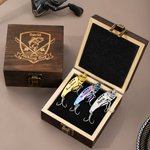Personalized Portable Fishing Pattern Wood Storage Box Set with Lifelike Fish Hooks and Name Birthday Father's Day Gift for Dad Husband Fishing Lover