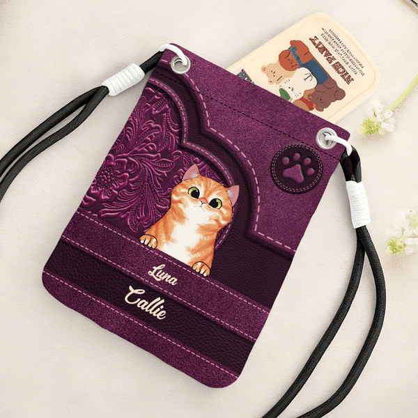 Personalised Vintage Cartoon 1-4 Cats Paw Print Heart Phone Bag with Names Daily Use Birthday Gift for Pet Owners Lovers