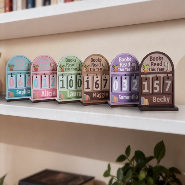 Personalised Books Read This Year Wooden Read Tracker with Name Bookshelf Decor Daily Use Birthday Gift for Bookworms