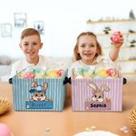 Panier de rangement personnalisé avec poignée Lapin de Pâques à rayures Cadeau d'anniversaire de Pâques pour enfants