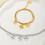 Personalised 1-6 Heart-Shaped Pendants Two-Layer Bracelet with Engraved Name Exquisite Jewellery Birthday Mother's Day Gift for Mother Grandmother