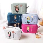 Borsa da trucco personalizzata con personaggio animato e nome tessuto a nido d'ape grande capacità regalo per donne